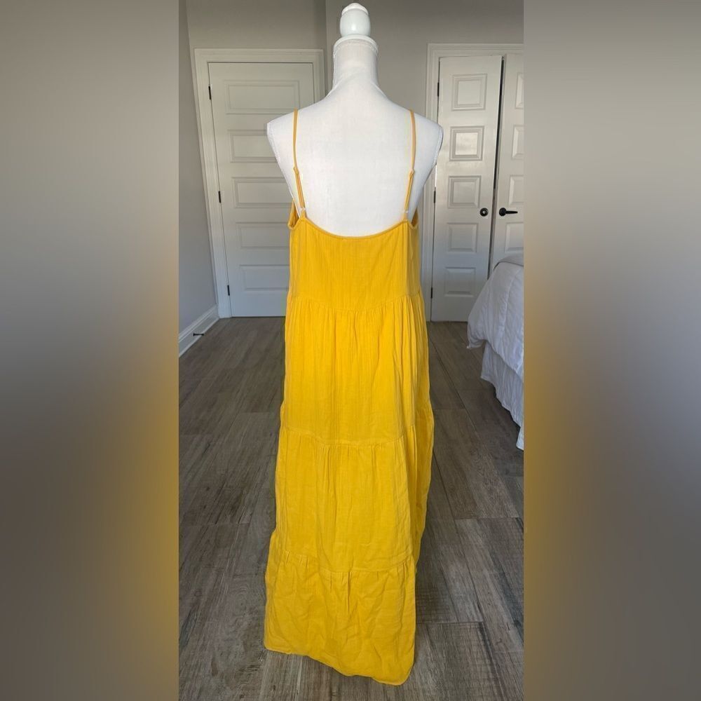 NWT Loft Cotton Golden Yellow tiered Maxi dress. LP - Picture 2 of 7